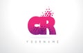 CR C R Letter Logo with Pink Purple Color and Particles Dots Design.