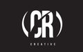CR C R White Letter Logo Design with Black Background.
