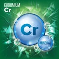 Cr Chromium Vector. Mineral Blue Pill Icon. Vitamin Capsule Pill Icon. Substance For Beauty, Cosmetic, Heath Promo Ads