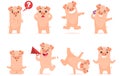 Vector little cartoon pigs characters posing in different situations. Set 2