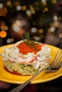Crab, avocado and red caviar salad, Holiday menu Royalty Free Stock Photo