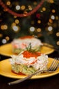 Crab, avocado and red caviar salad, Holiday menu Royalty Free Stock Photo