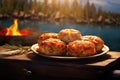 Crab Cakes On Stone, Blurred Background, Rustic Pub Generative Ai Royalty Free Stock Photo