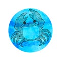Crab cancer zodiac astrology horoscope symbol sign logo icon design in water element color art background watercolor painting Royalty Free Stock Photo