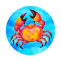 Crab cancer zodiac astrology horoscope symbol sign logo icon design in water element color art background watercolor painting Royalty Free Stock Photo