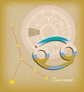 Crab Cancer Zodiac Wheel Star Sign Futuristic Horoscope, Astrology and Fortune-Telling. The colors of the element river Royalty Free Stock Photo