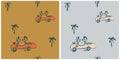 Crab car race funny cool summer t-shirt seamless pattern. Road trip vacation print design. Beach sports