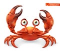 Crab cartoon character. Funny animal 3d vector icon