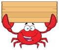 Crab Cartoon Mascot Character Holding Wooden Blank Sign Royalty Free Stock Photo