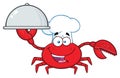 Crab Chef Cartoon Mascot Character Holding A Platter