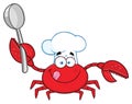 Crab Chef Cartoon Mascot Character Holding A Spoon