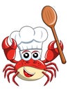 Crab chef mascot empty wooden spoon isolated Royalty Free Stock Photo