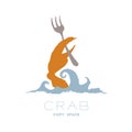 Crab claw holding fork on wave, logo icon set brush design orange color illustration Royalty Free Stock Photo