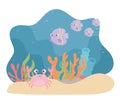 Crab fishes life sand coral reef cartoon under the sea Royalty Free Stock Photo