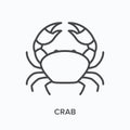 Crab flat line icon. Vector outline illustration of lobster with claw, sea animal. Seafood thin linear pictogram