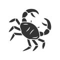 Crab glyph icon. Swimming sea animal with pincers. Zodiac sign. Underwater creature. Ocean aquarium. Seafood restaurant