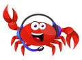 Crab with headphones, illustration, vector
