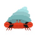 Crab hermit pixel art. 8 bit Crab in shell. Marine animal Vector