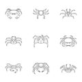 Crab icons set, outline style