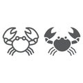 Crab line and glyph icon, animal and underwater