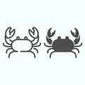 Crab line and solid icon. Seafood Crab shop logo illustration isolated on white. Sea crustacean with a broad carapace