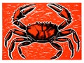 Crab Linocut fine Linework in a Schematic Underwater Setting