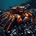 A crab lives among an oil spill. Ecology. Generative AI