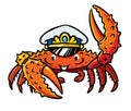 Crab in marine captain cap