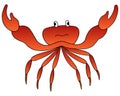 Crab. Marine invertebrate animal with claws of the order of crustaceans. Vector illustration. Isolated white background.