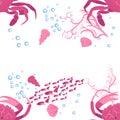 Crab marine life, fish, animals bright seamless patterns. sea travel, snorkeling with animals, tropical fish.