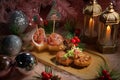 Crab meat nugget parma ham honey dew melon Xmas feast Royalty Free Stock Photo