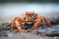 crab molting its exoskeleton on the shore