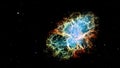 Crab nebula NGC 1952 exploration on deep space. Flight Into the Crab Nebula.