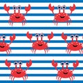 Crab cartoon pattern summer design  isolated on white background. illustration. Royalty Free Stock Photo