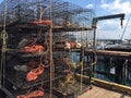 Crab pots on pier.