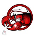 Crab in profile with bared teeth isolated on white. Logo for any sport team