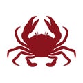 The crab. The red silhouette of a crab. A crustacean animal used in writing. Delicious and healthy food.