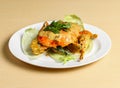 Crab salt egg served in dish isolated on background top view singapore food