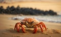 Crab on the sandy beach of the sea coast.