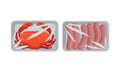 Crab and Sausages in Plastic Serving Tray Vector Set