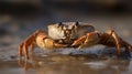 A crab scuttles across the sand its claws snapping menacingly created with Generative AI
