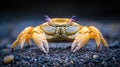 A crab scuttles across the sandy beach, displaying its distinctive characteristics and environment Royalty Free Stock Photo