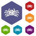 Crab sea animal icons set hexagon Royalty Free Stock Photo