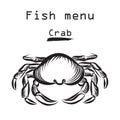 Crab. Sea food menu label. Fish restraunt background. Royalty Free Stock Photo