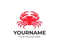 Crab and seafood, logo template. Crustaceans and marine animals, vector design