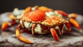 Crab seafood plate with, fresh crab on plate, crab cooking food boiled or steamed crab red in the restaurant. Generative