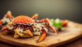 Crab seafood plate with, fresh crab on plate, crab cooking food boiled or steamed crab red in the restaurant. Generative