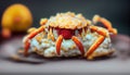 Crab seafood plate with, fresh crab on plate, crab cooking food boiled or steamed crab red in the restaurant. Generative