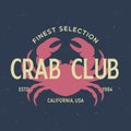 Crab, seafood. Vintage icon crab label, logo, print sticker for Meat Restaurant Royalty Free Stock Photo