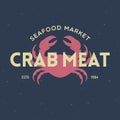 Crab, seafood. Vintage icon crab label, logo, print sticker for Meat Restaurant Royalty Free Stock Photo